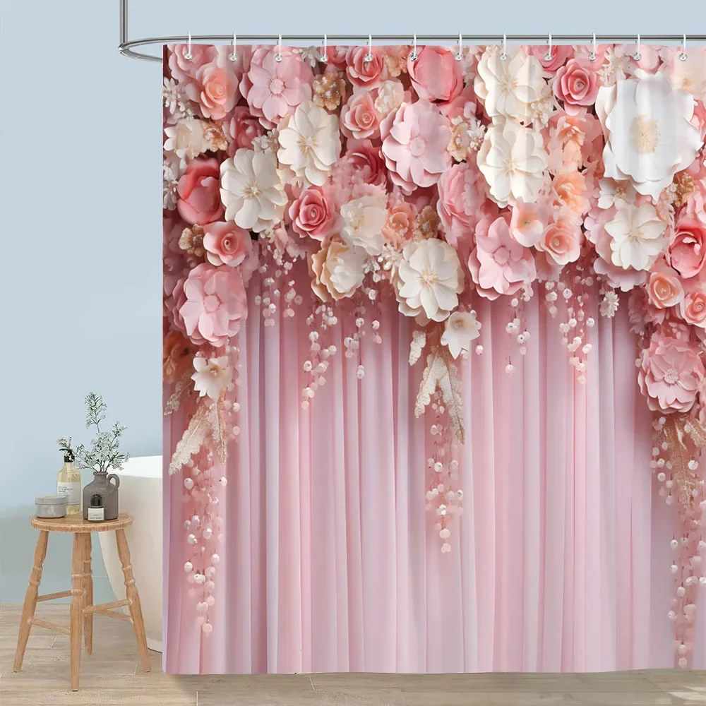 Pretty Floral Shower Curtain Blooming Flower Butterfly Lotus Polyester Fabric Home Shower Curtains Bathroom Decor With Hooks