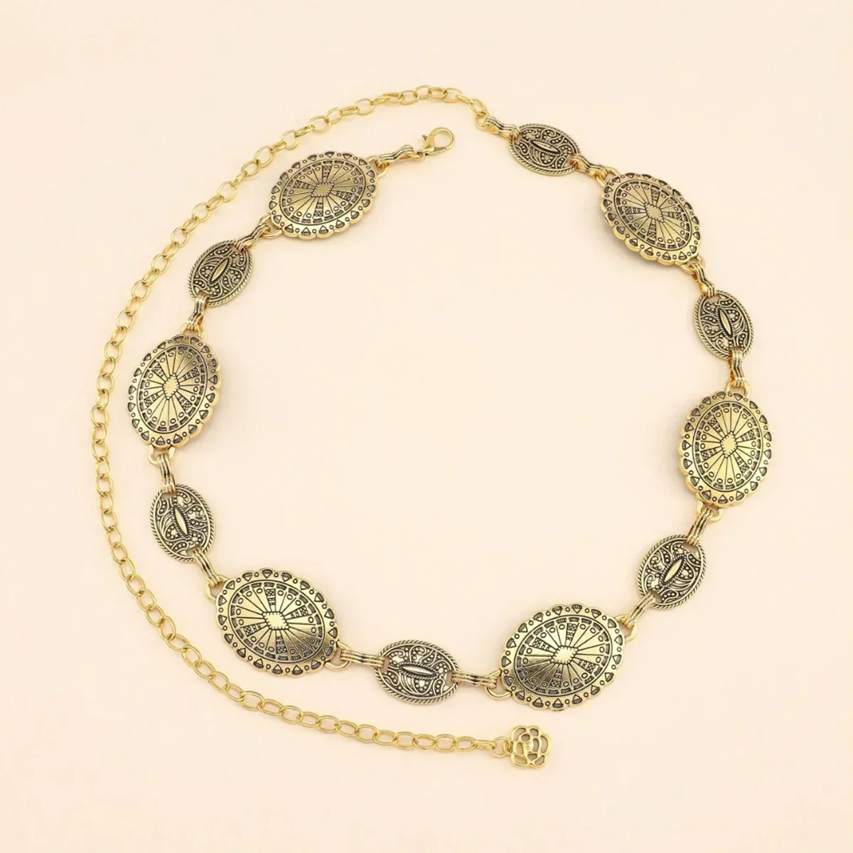 Vintage Sexy Oval Metal Waist Chain for Women Waist Belly Belt Chain Adjustable Waistband Summer Body Jewelry Accessories