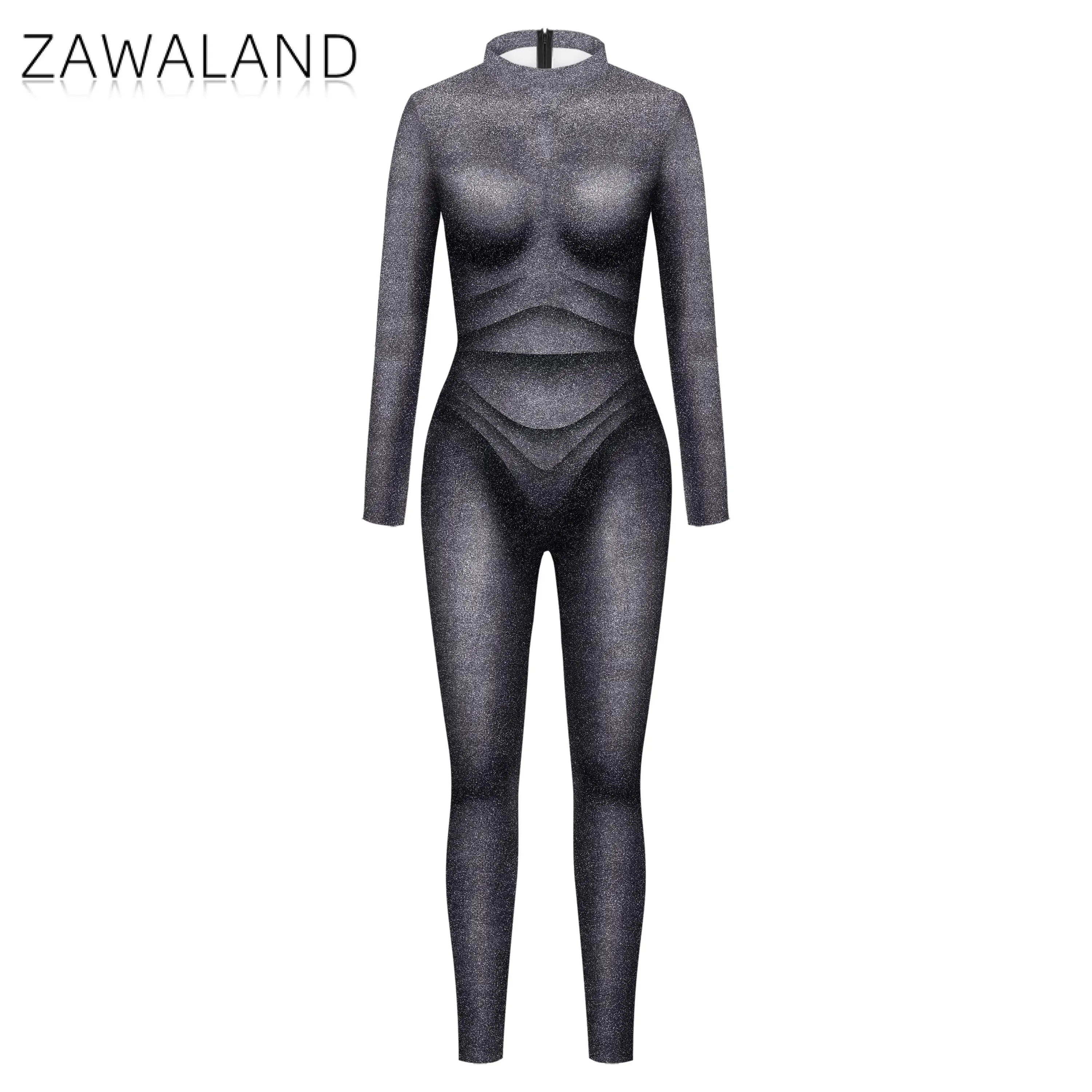 Zawaland سبعة من تسعة زي أنيكا هانسن تأثيري بذلة ثلاثية الأبعاد مطبوعة موضة مهرجان Catsuit هالوين كرنفال عرض الزي