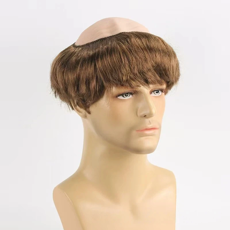 Men's Cosplay Wigs Medieval Monk Bald Cap Wig Short Bowl Cut Synthetic Hair Wig Priest Friar Party Costume Wig