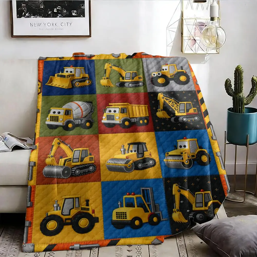 Construction Vehicle Throw Summer Lightweight Flannel Blanket Soft Breathable AC Throw for Sofa Bed Travel Cozy Nap