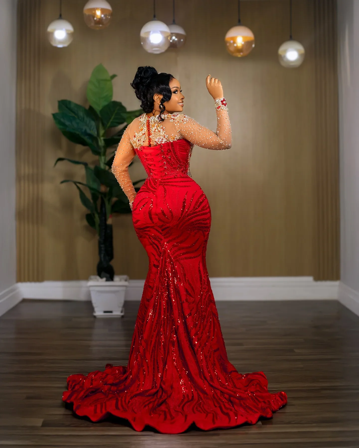 Aso Ebi African Luxury Mermaid Lace Crystal Beaded Wedding Dress Sexy Plus Black Women's Birthday Party Ball Dress Customized image 4