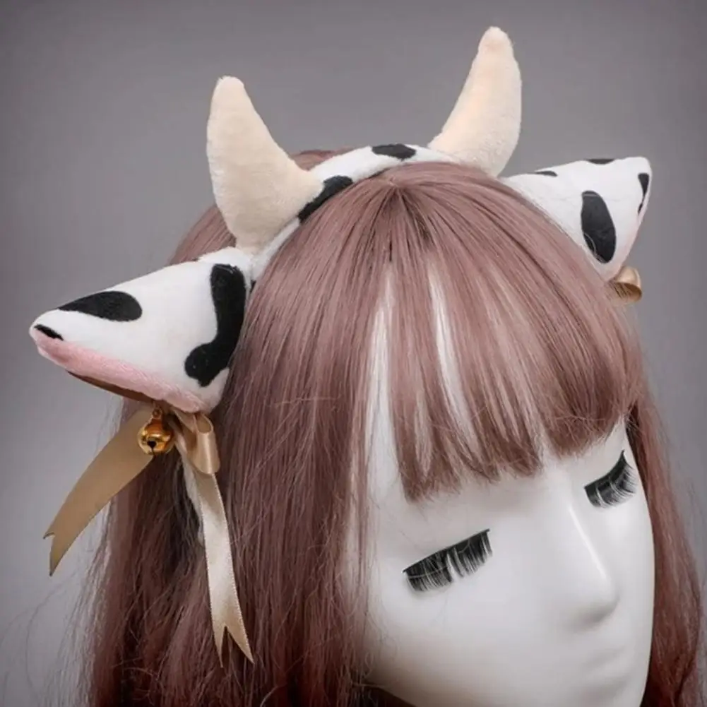 

Women Hairband Handmade Women's Hairband with Milk Cow Ear Design Bowknot Ribbon Bell Decor Lightweight Costume Accessory