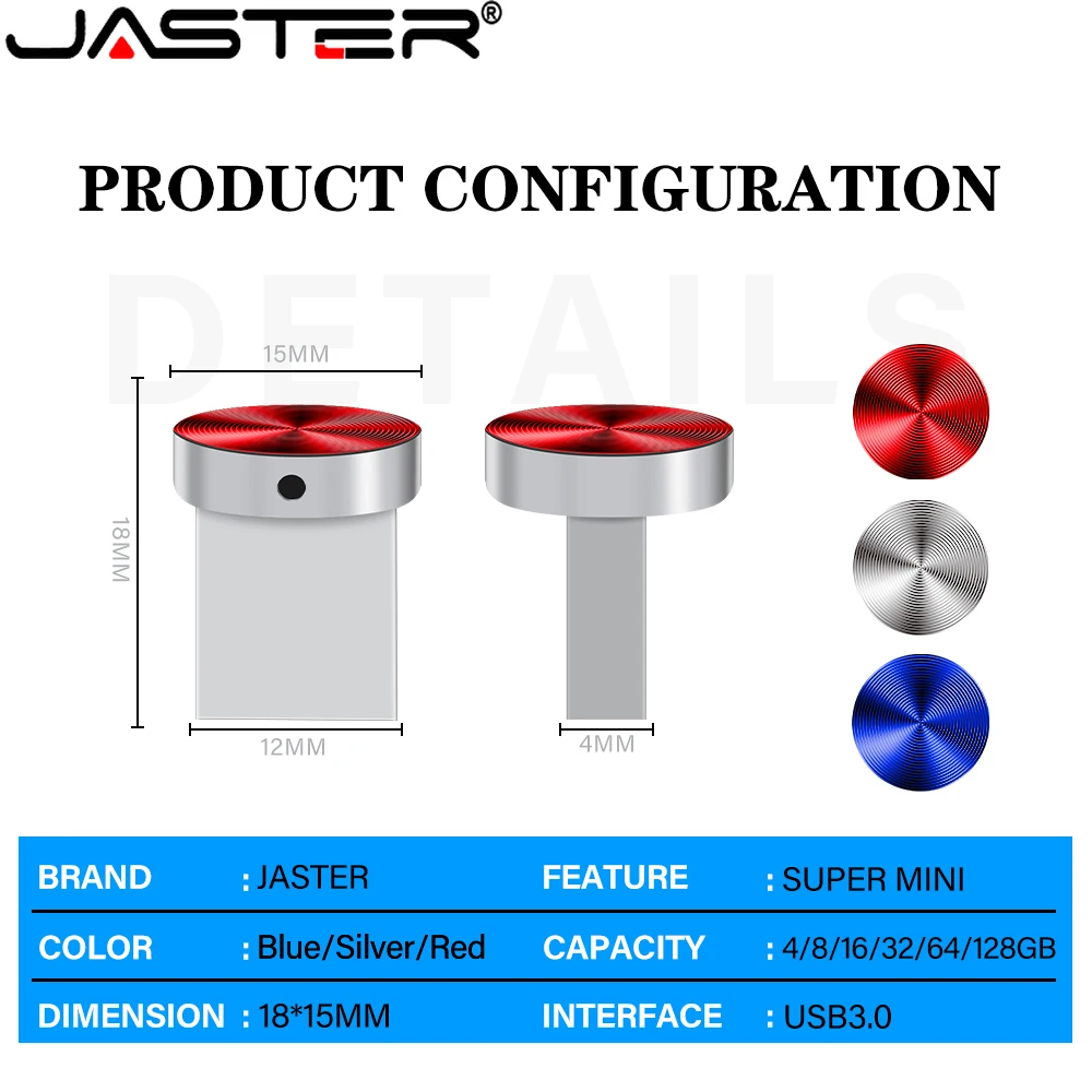 JASTER Mini Buttons USB Flash Drive 128GB 100% Real Capacity Pendrive 64GB Portable Memory Stick 32GB Bestseller U Disk 16GB