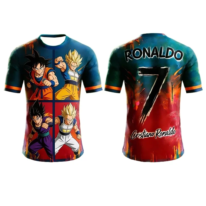 Camiseta de Manga Corta con Estampado 3D de Dragon Ball Z Super Saiyan Group Portrait Ronaldo No7, Transpirable, Estilo Shonen Harajuku Anime Casual