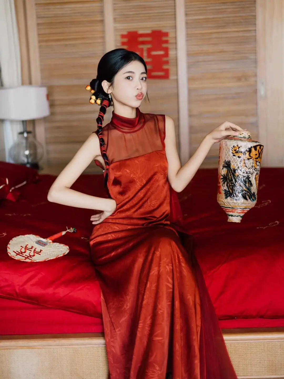 

Red Chinese Sle Morning Robe Wedding Dr for Women Svel High Waist Vintage Wind Wedding Dr Evening Gown