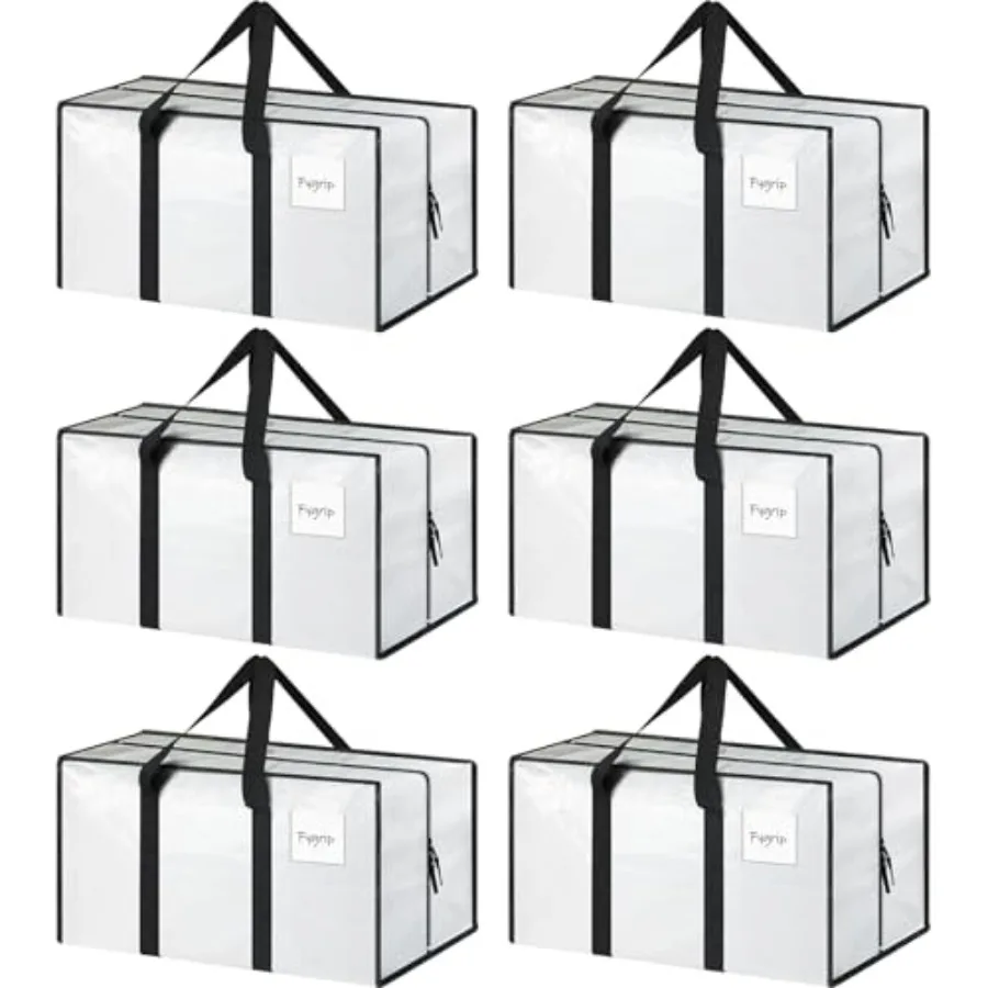 

6 Pack Extra Heavy Duty Large Moving Bags with Strong Zipper Comfortable Handles Sturdy Durable Clothes Storage Bags Totes Bins
