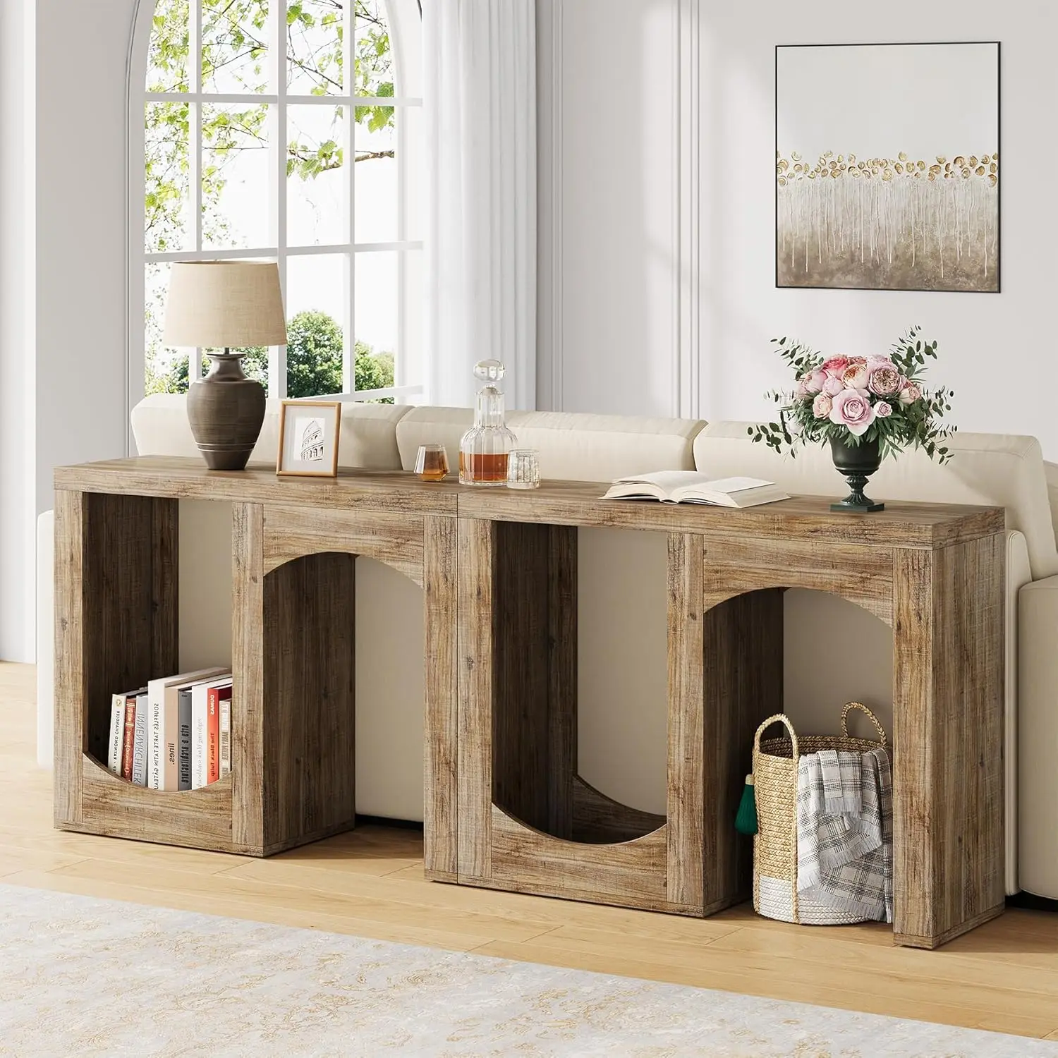 

70.9in Rustic Console Table Arched Modular Entryway Hallway Living Room Set of 2, Customized