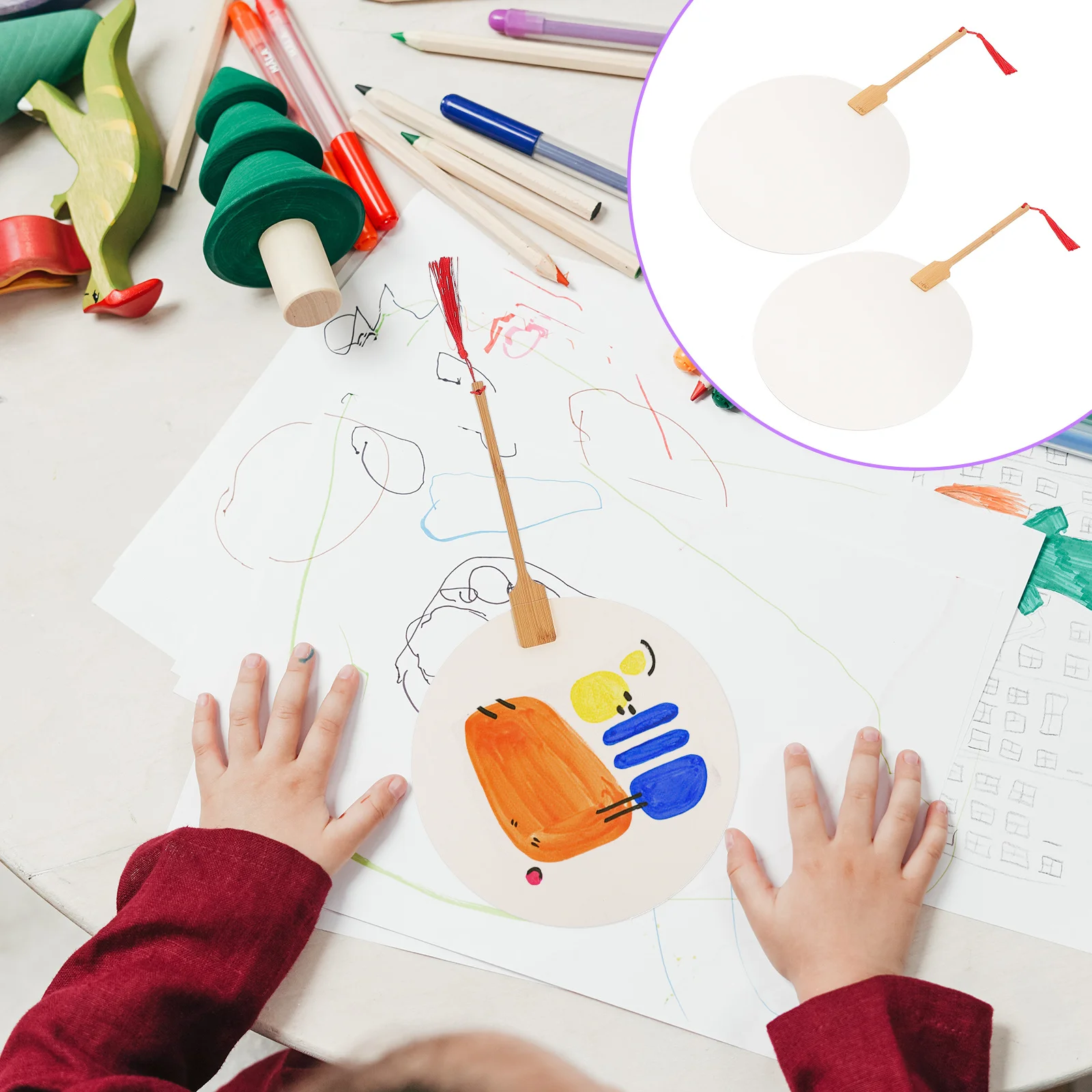Éventail vierge pour enfants, 2 pièces, accessoire de dessin Graffiti, éventails inachevés faits à la main pour les arts et l'artisanat créatifs, bricolage