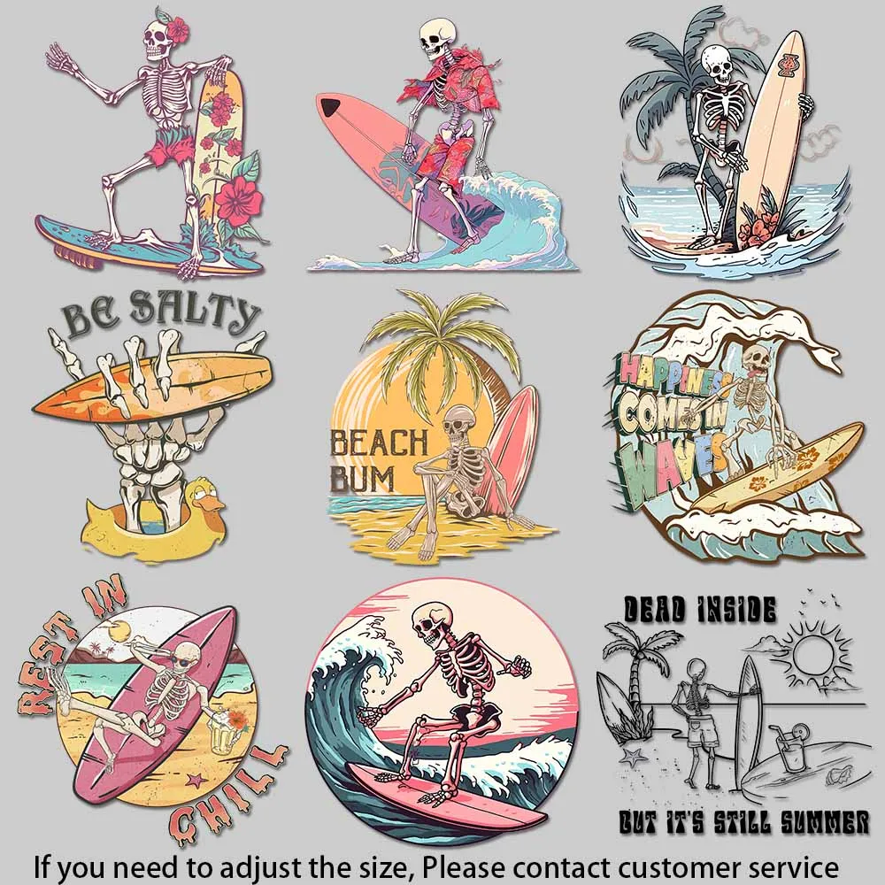 

Skull Surfboard Heat Transfer Vinyl Beach Party DIY Craft Supplies patches for clothes with iron Strong color fastness