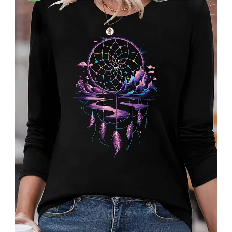 

Ловец снов Яркая фиолетовая и синяя дизайнерская футболка с длинными рукавами и принтом Женская футболка 90-х годов Готическая футболка с графическим рисунком Одежда