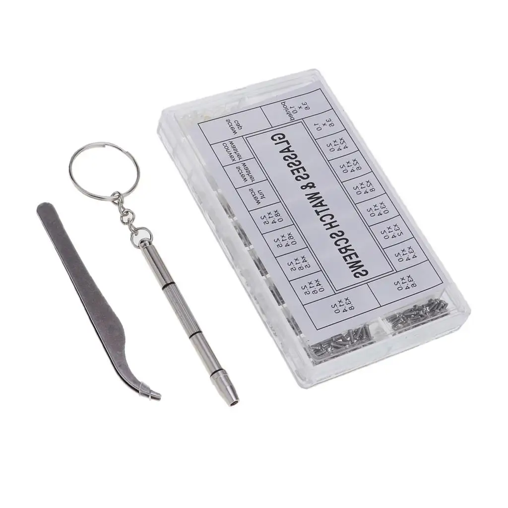 Glasses Repair Tool Set with Stainless Screws Nuts Micro Screwdriver Watch Repair Kit for DIY Maintenance