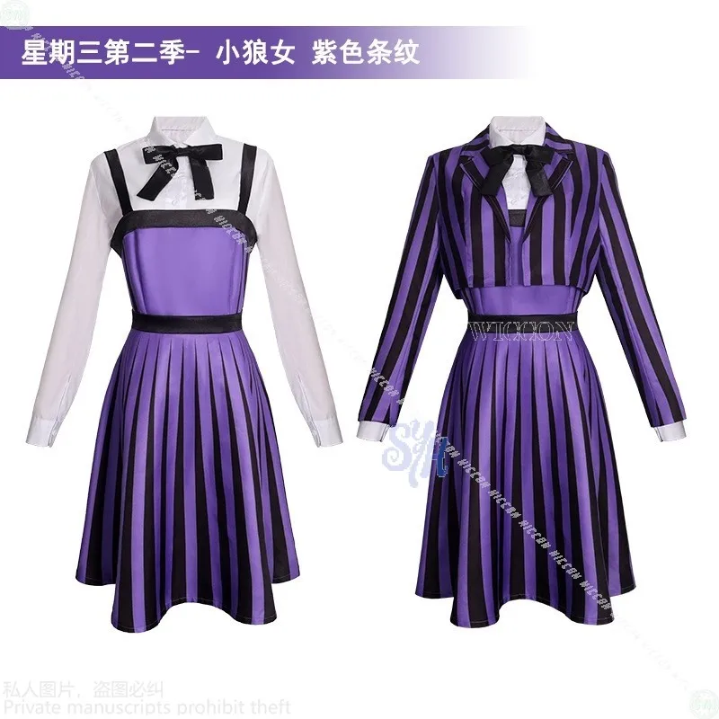 

Halloween Movie Nevedrmorer School Uniform Anime Cosplay Enid Sinclair Costume Purple Striped Goth Dress JK Party Clothing