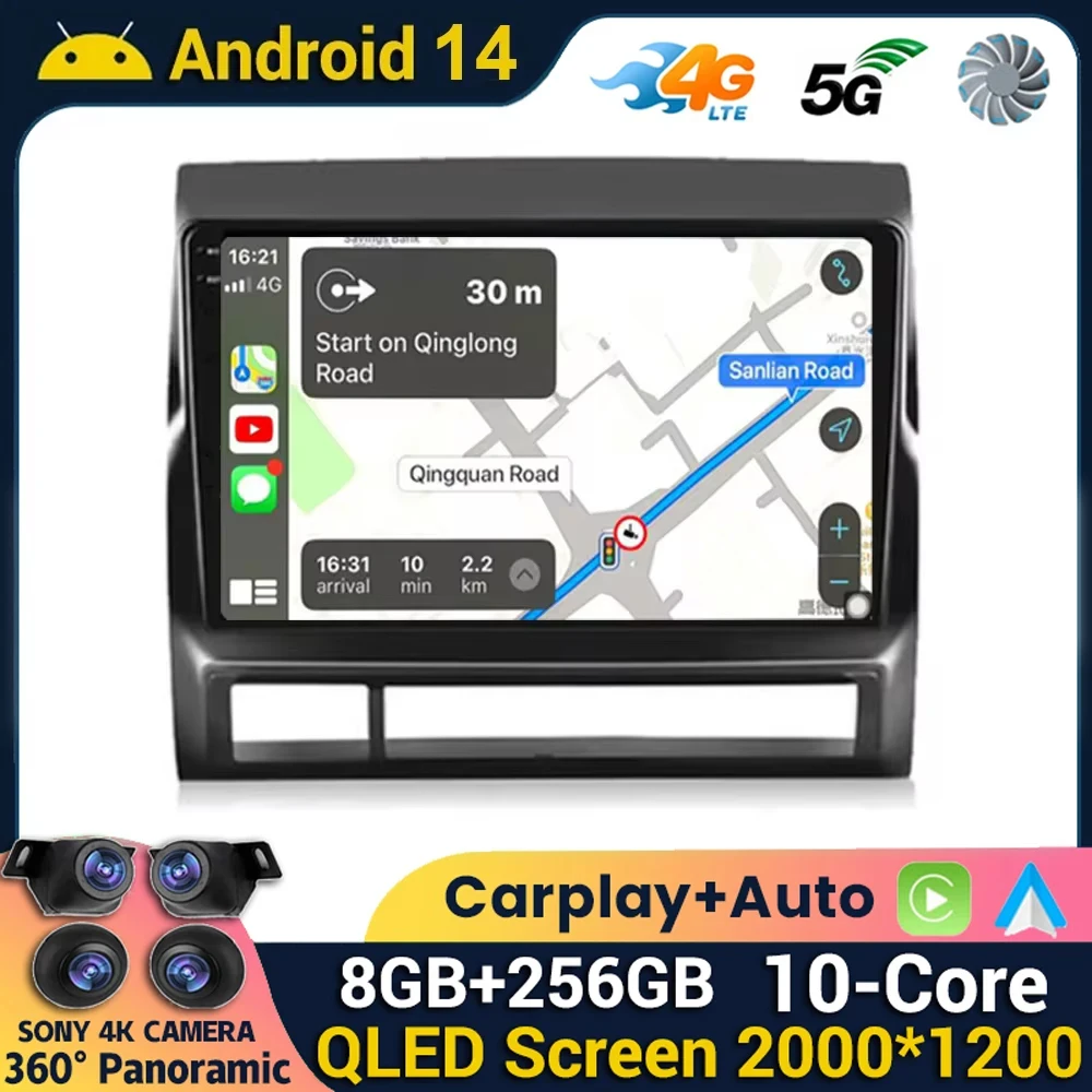 

Android 14 Carplay Auto 4G+WIFI GPS Head Unit For Toyota Tacoma 2 HILUX 2005-2015 Car Radio Multimedia Video Player 360 Camera