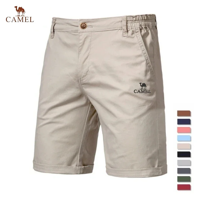 

Summer New Embroidered CAMEL 100% Cotton Casual Shorts for Men's Trendy Fashion Business Social Elastic Waist Beach Shorts