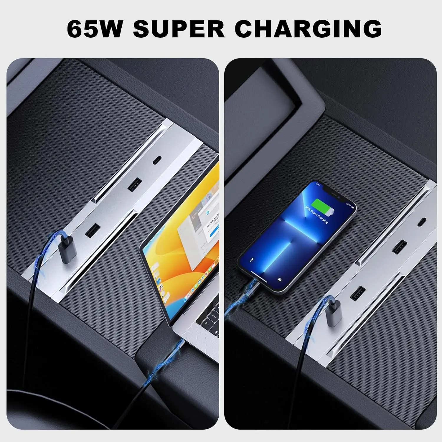 27W-65W Fast Charging Expansion Dock USB Hub For Tesla Model YL Y Launch Juniper Central Control Type-C USB HUB Model 3 Highland