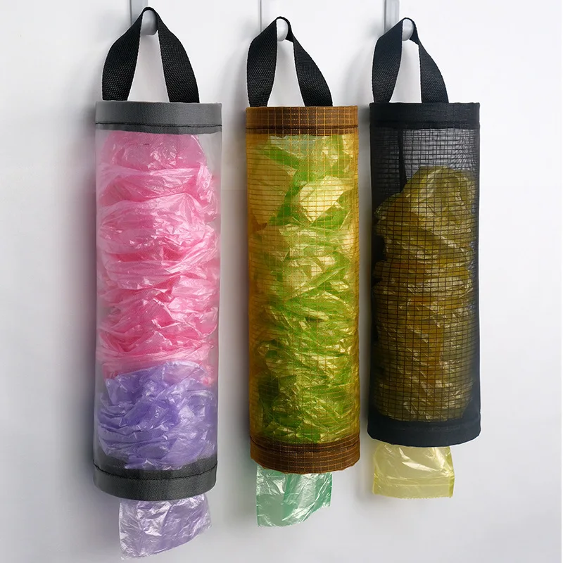 Home Grocery Bag Holder Wall Mount Plastic Bag Holder Dispenser Hanging Storage Trash Garbage Bag Kitchen Storage Bag Organizer