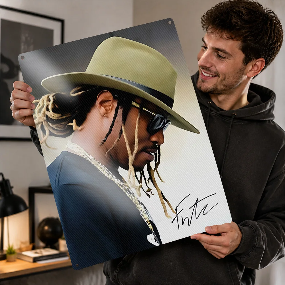Portrait Of Rapper Future Aluminum Poster Personalized Metal Sign Album Era Tribute Wall Art For Audio Corner As Birthday Gift