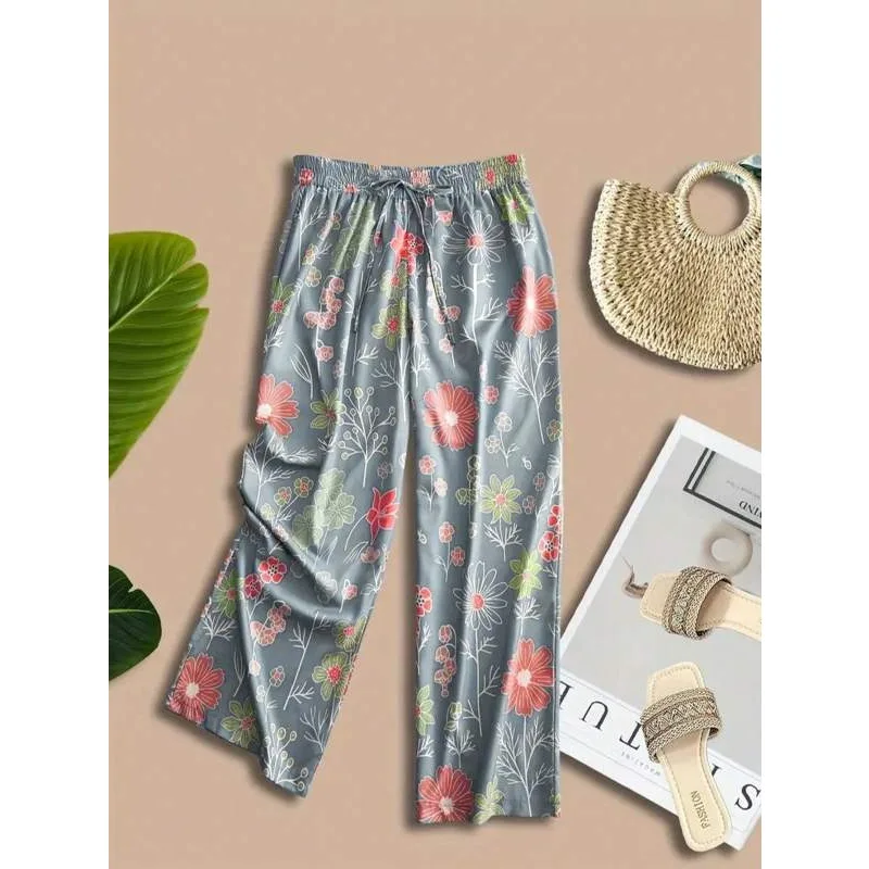 Plus size 1xl-5xl feminino verão multicolorido retro floral impresso calças casuais 3d impresso calças casuais femininas