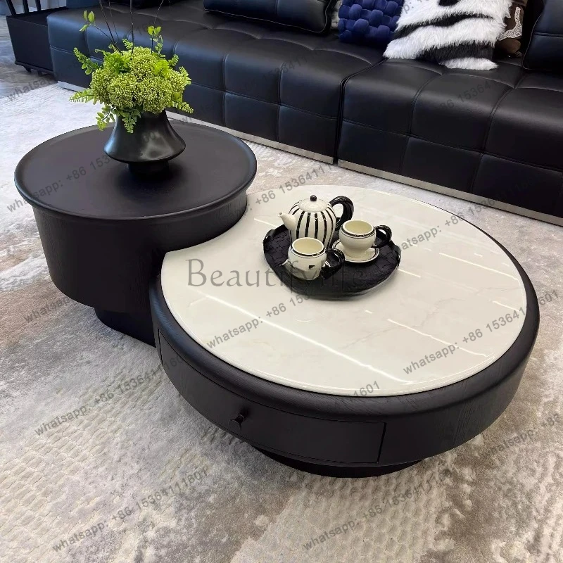

Minimalist Round Telescopic Storage Coffee Table Living Room Household Small Apartment High-end Sense Simple and Modern