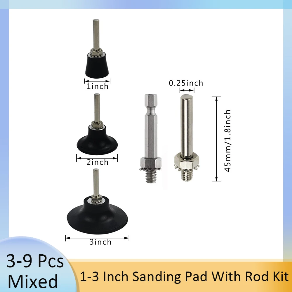 3-9Pcs 1-3 Inch Universal Quick Change Sanding Pad Set 1-3 Inch with 1/4