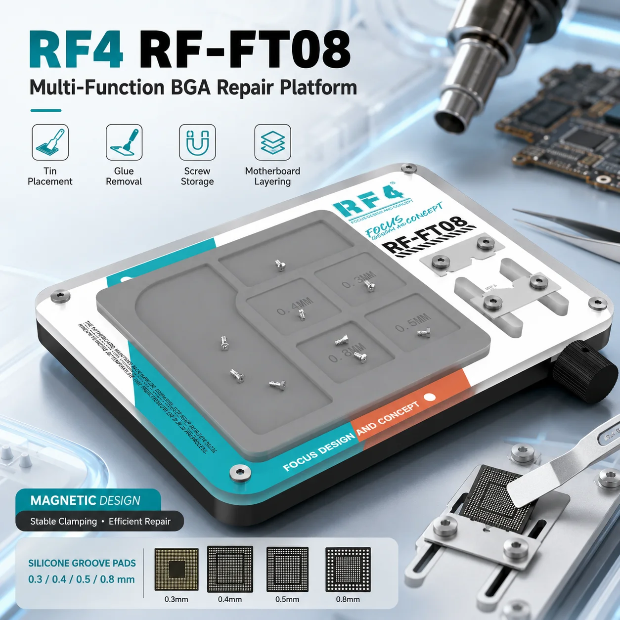 RF4 RF-FT08 Multifunctional Anti-Static Repair Mat Magnetic Holder for Phone CPU IC Precision Soldering Workstation Repair Tools