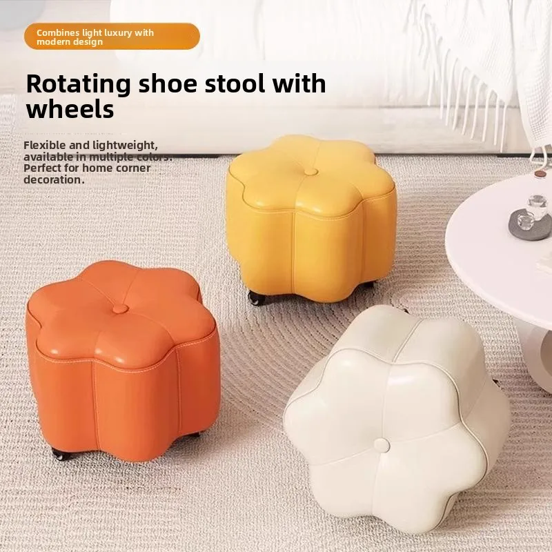 swivel-wheel-small-stool-home-use-low-stool-silent-mobile-sofa-stool-soft-padded-round-stool-modern-simple-style-wooden-material