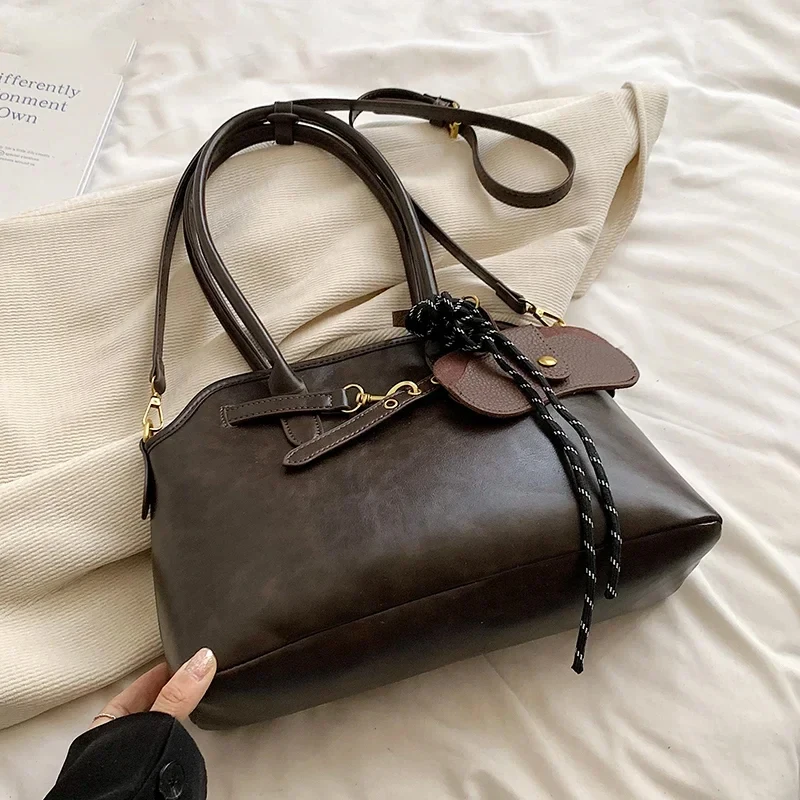 Fashion Retro PU Leather Shoulder Bag Women Korean Luxury Large Capacity Crossbody Bags Tote Bag 2024 New Simple Solid Handbags