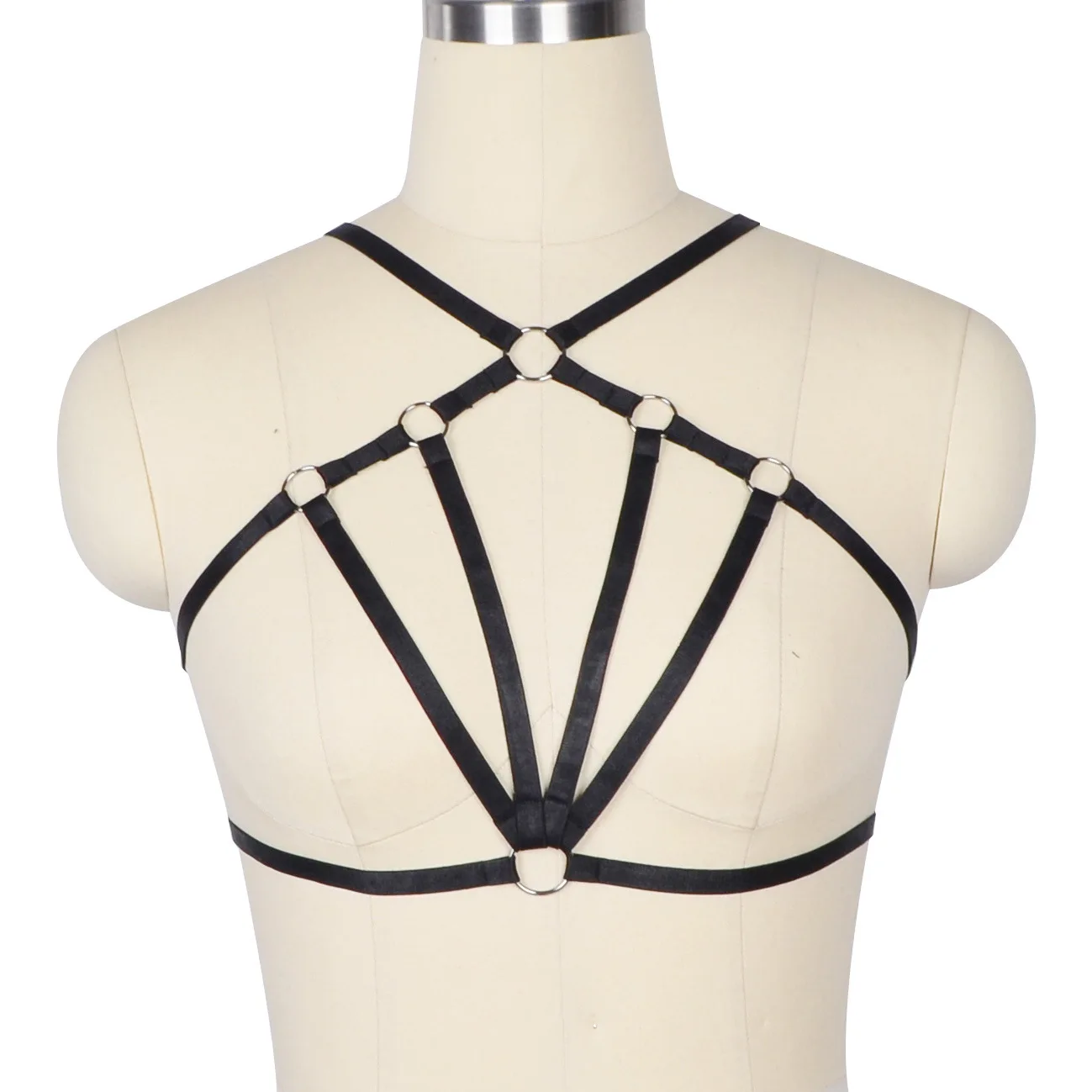 

Black Harajuku Sexy Bra Body Harness Strap Women Fetish Bra Femme Garter Belt Rave Pastel Gothic Crop Top Bondage Cage Bra