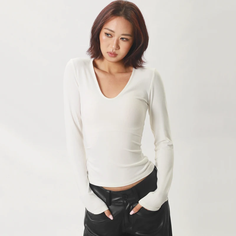 Women's V Neck Long Sleeved Superfine Top