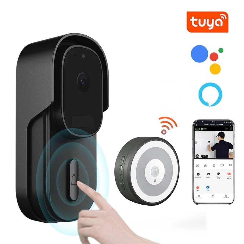 2MP 1080P  Tuya APP WIFI IP Doorbell For google 170Degree Wide Angle Visual Door Viewer Video Door Phone With Indoor Chime