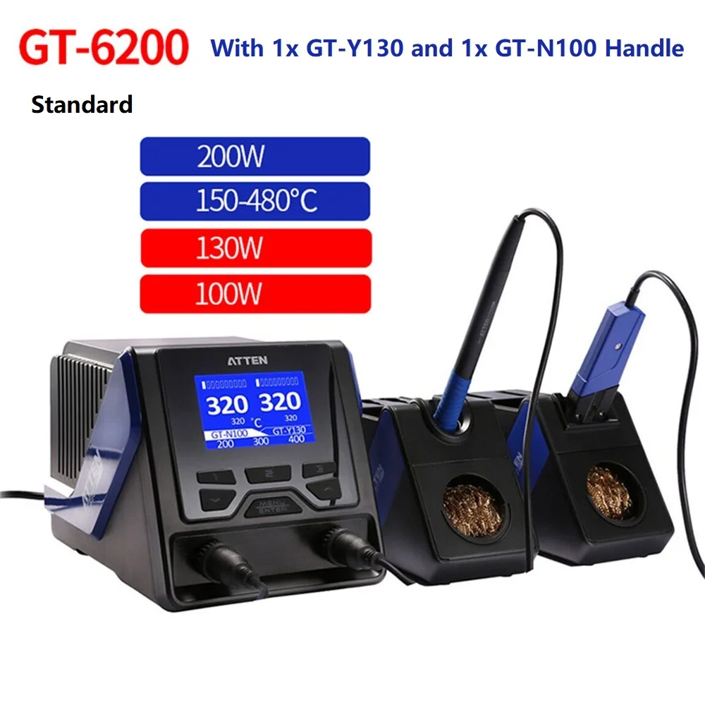 

ATTEN GT-6200 AC230V soldering station 200W high-power dual-channel high-end intelligent lead-free repair soldering station