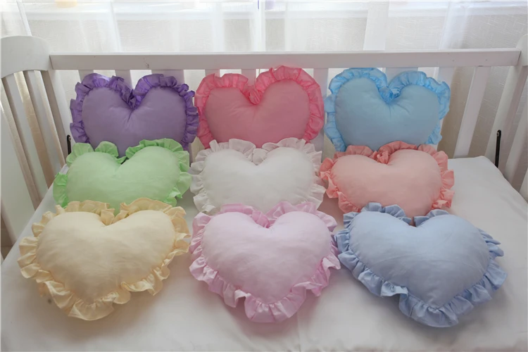 Cotton Ruffled Love Heart Shape Sofa Cushion Office Backrest Nap Bolster Pillows Travel Wedding Baby Gifts Toys Home Decor