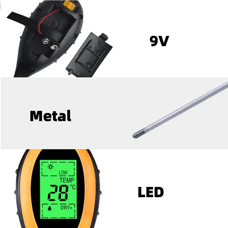 Allsome 2023 Digital 4 in 1 Soil PH Meter Moisture Monitor Temperature Sunlight Tester for Gardening Plants Farming