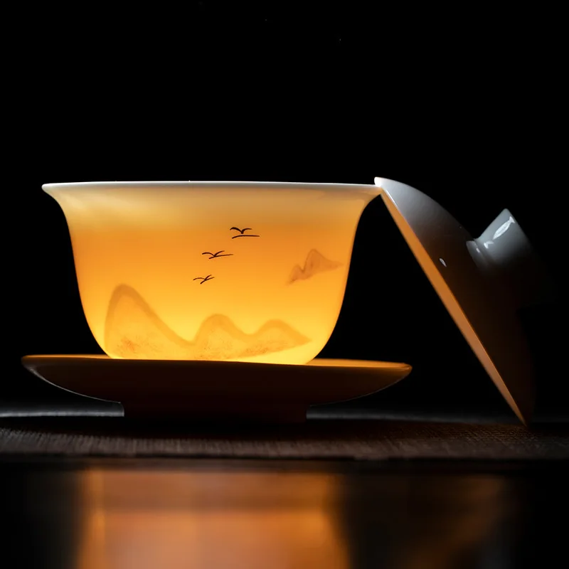 Luksusowy zestaw do parzenia herbaty z porcelany jadeitowej, biały ceramiczny czajnik z pokrywką, miseczka i filiżanka, zestaw upominkowy do parzenia herbaty w domu.