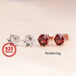 1Pair 4-8MM Round 6 Prong Rose Golden And Silvery Solid 925 Sterling Silver Studs Earrings Settings DIY Jewelry Supplies