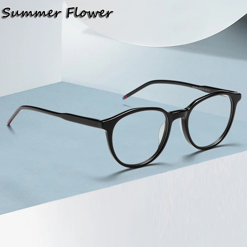 

Men Round Glasses Acetate Spring Hinge Frame Quality Optical Frame for Prescription Lenses Light Flexible Gafas