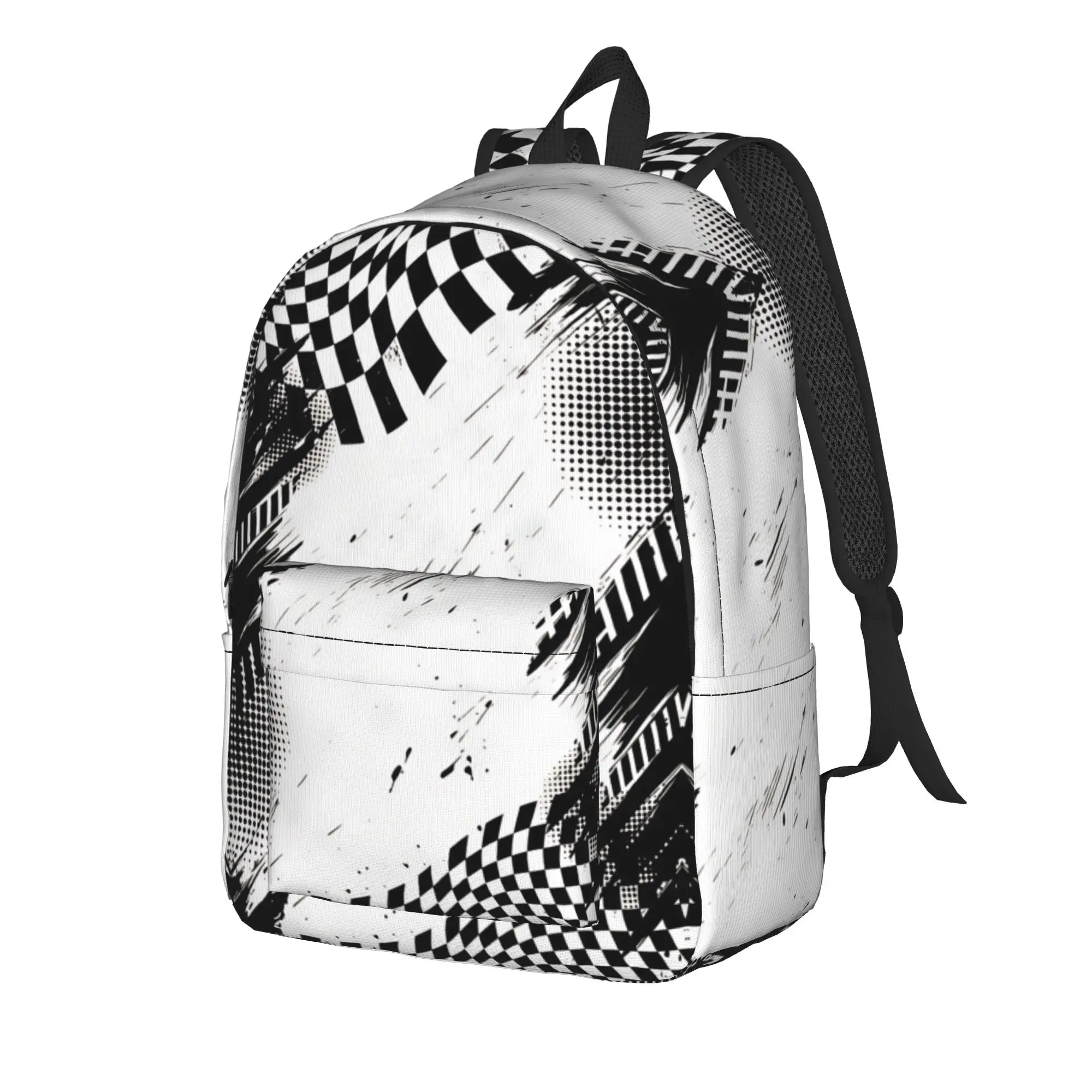 Racing Checkered Motor  Backpack  Student Unisex Polyester Hiking Backpacks Big Leisure High School Bags Rucksack