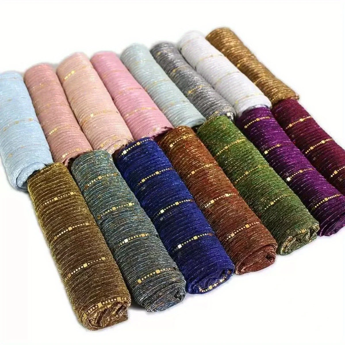 1 Uds. Bufanda de cadena de lentejuelas de alta elasticidad para primavera y otoño para mujer, bufanda larga de seda con mecha, bufanda india, bufanda de seda deslizante