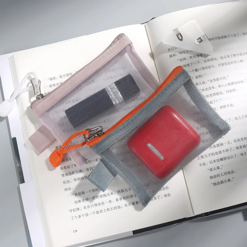 Nylon Mesh Card Storage Bags Mini Transparent Grid Bus ID Credit Card Holder Zipper Pouch Traveling Small Coin Wallet File Bag