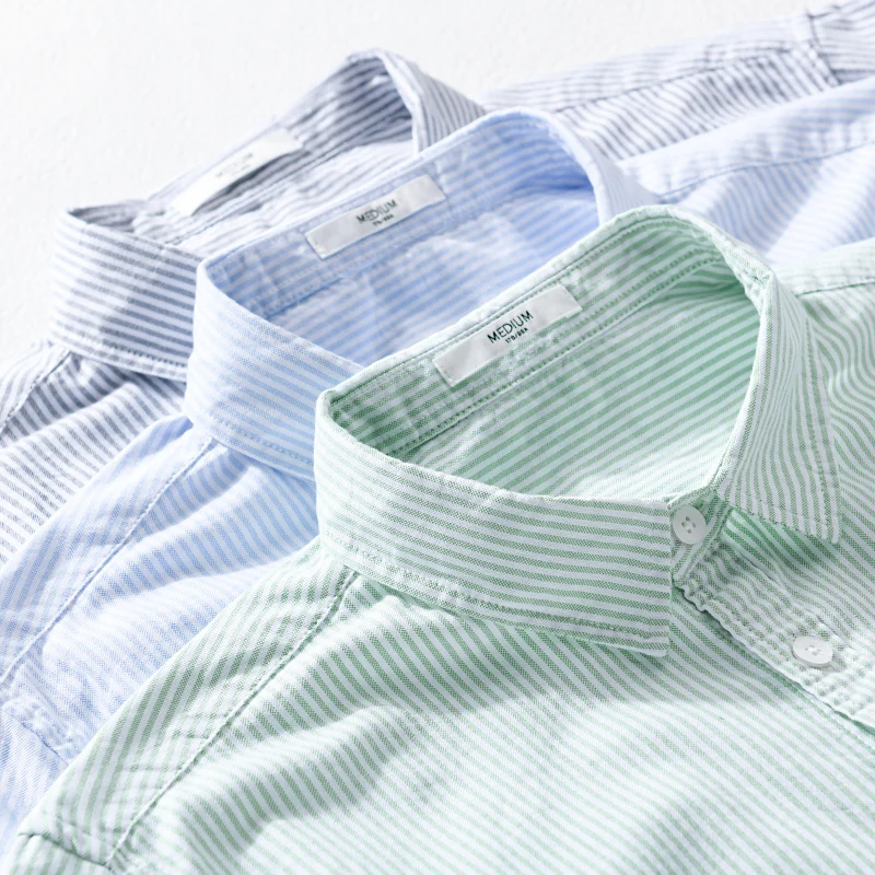 

Мужская рубашка в полоску с короткими рукавами, 100% хлопок, повседневные и удобные дышащие мужские рубашки в полоску, летняя повседневная одежда, свободный крой