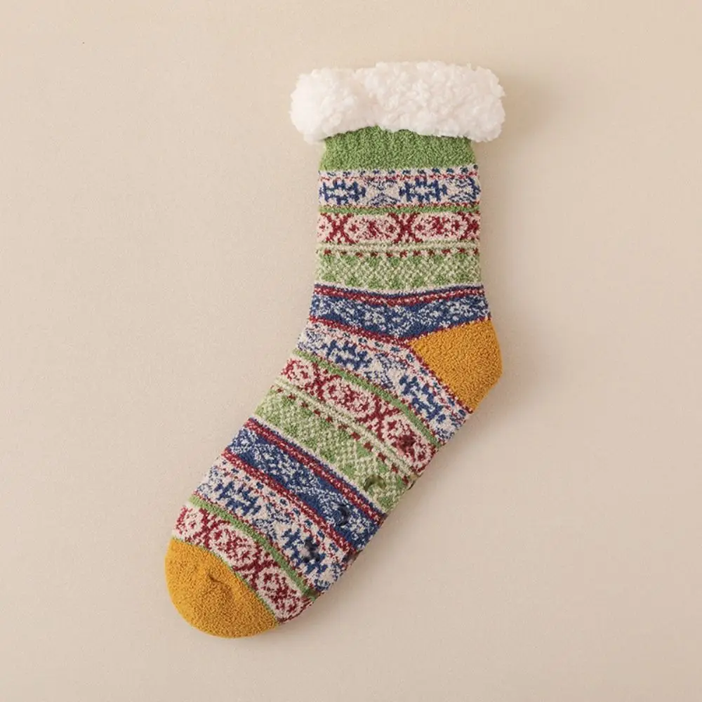 

Vintage Style Thick Thermal Socks Anti Slip Mid Tube Sleeping Socks Ethnic Style Thicken Warm Fleece Sock Winter Indoor