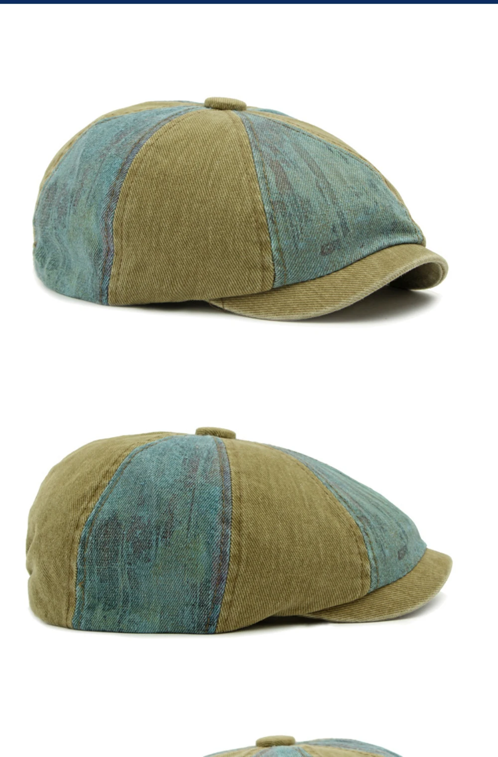 HT4789 Herren- und Damen-Baskenmützen, Neue Gewaschene Baumwoll-Flatcap, Unisex Achteckige Baskenmütze für Frühling, Sommer und Herbst, Patchwork-Baskenmütze – Detail 6
