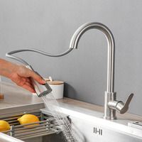 Brushed stainless steel kitchen faucet single hole pull out spout sink mixer faucet flow spray head 360 swivel cleaning faucet