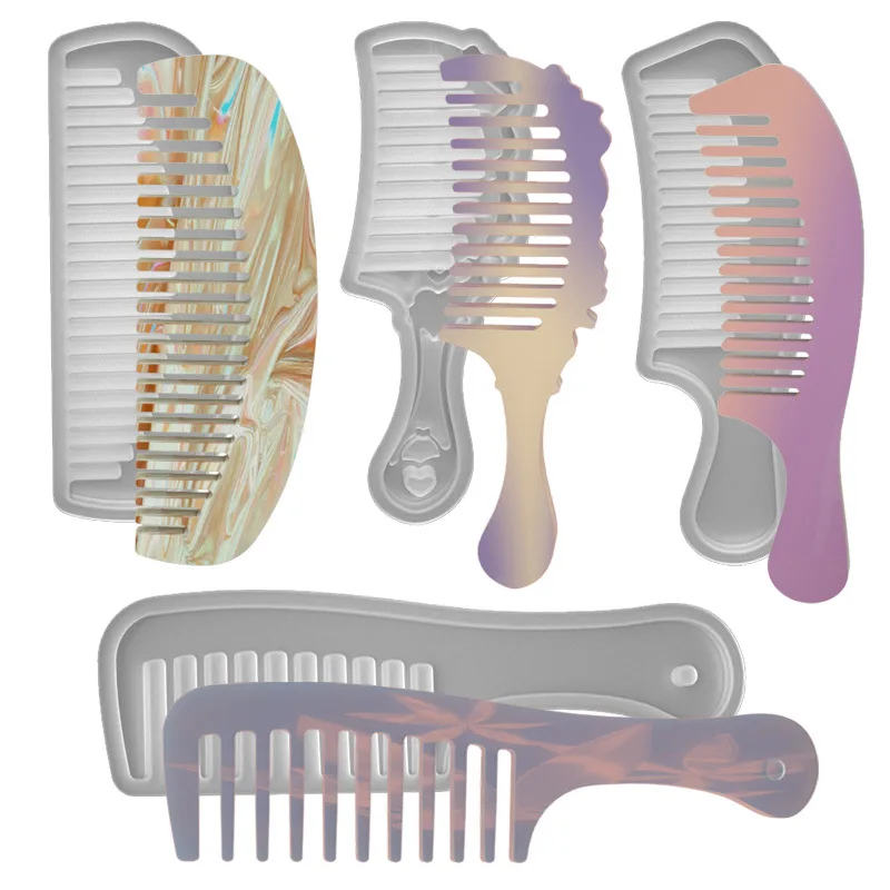 Short and Long Crescent Comb Silicone Mold with Handle Crystal Glue Mirror Tooth Mark Comb