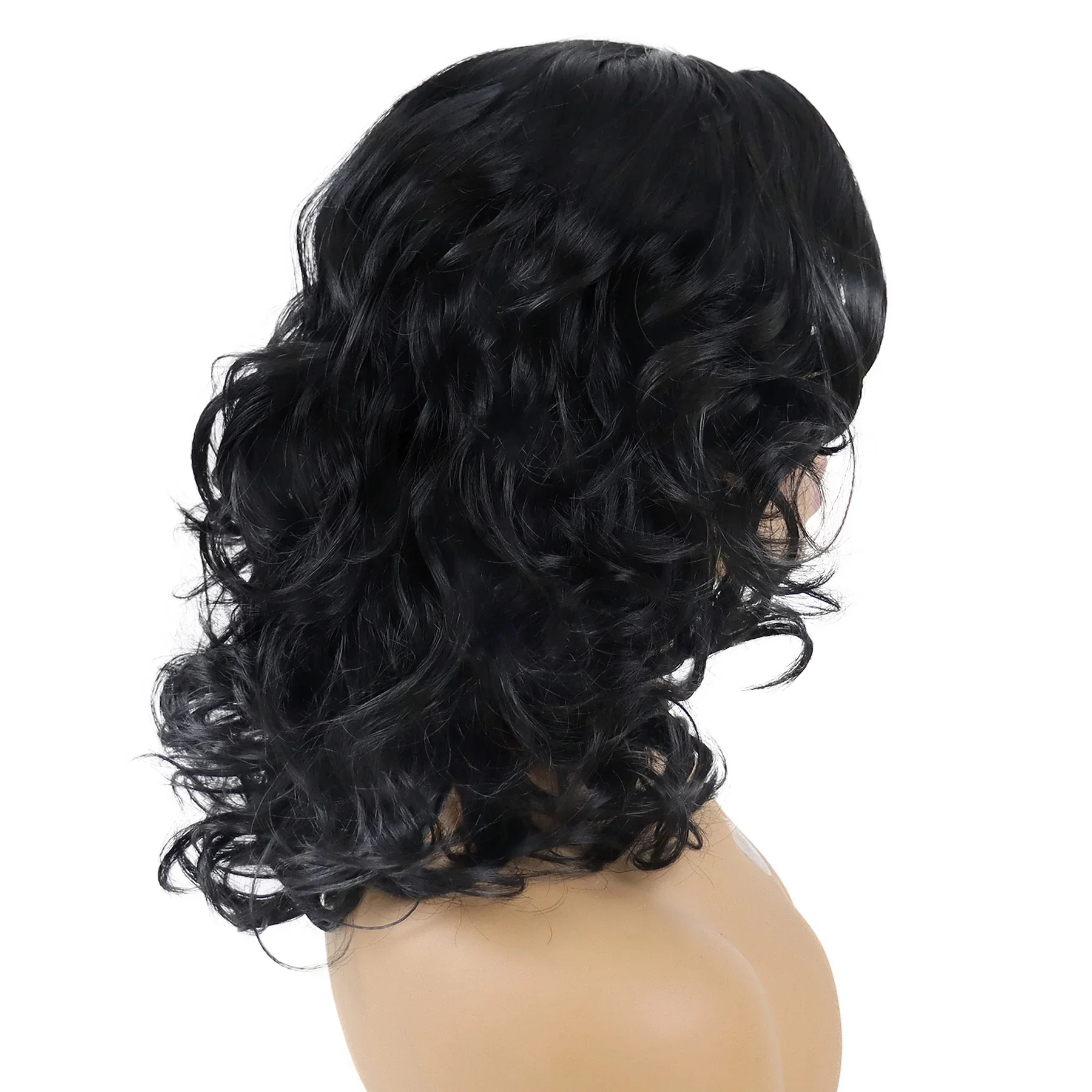 GNIMEGIL Synthetic Black Women Wigs Curly Hairstyles Natural Wig Medium Length Bouncy Haircut Black Female Wig Daily Use Healthy