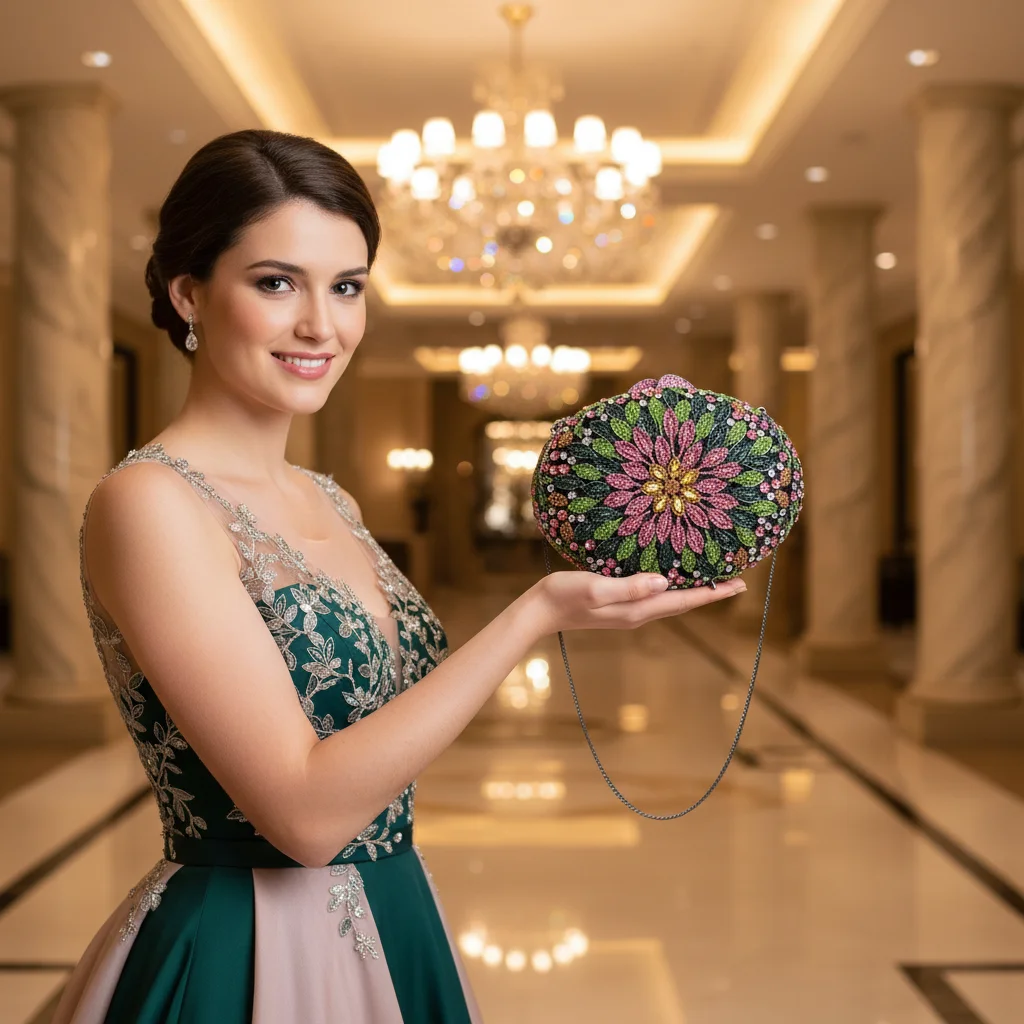 

High Quality Clutch Bag Diamond-Inlaid Black Colorful Flower Dinner Handbag Women's Magnetic Clasp Annual Meeting Bag Luxury