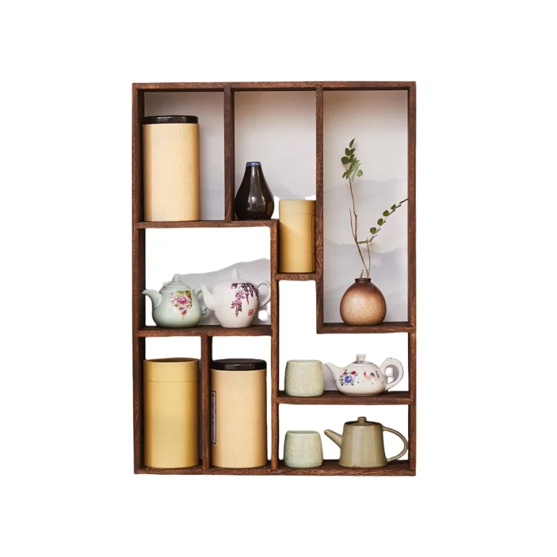 Solid Wood Floating Shelves Rustic Wall Mounted Tier Rectangle Shaped Display Shelf for Living Room Decoration Chinese Style