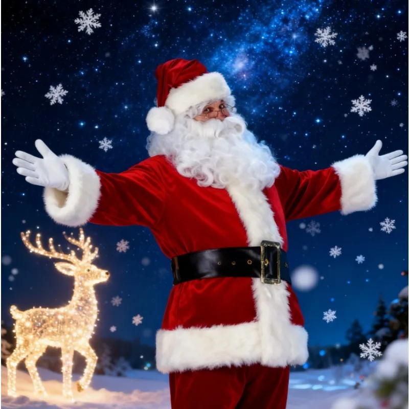 

Classic Red Velvet Santa Suit Christmas Party Costume for Men Women