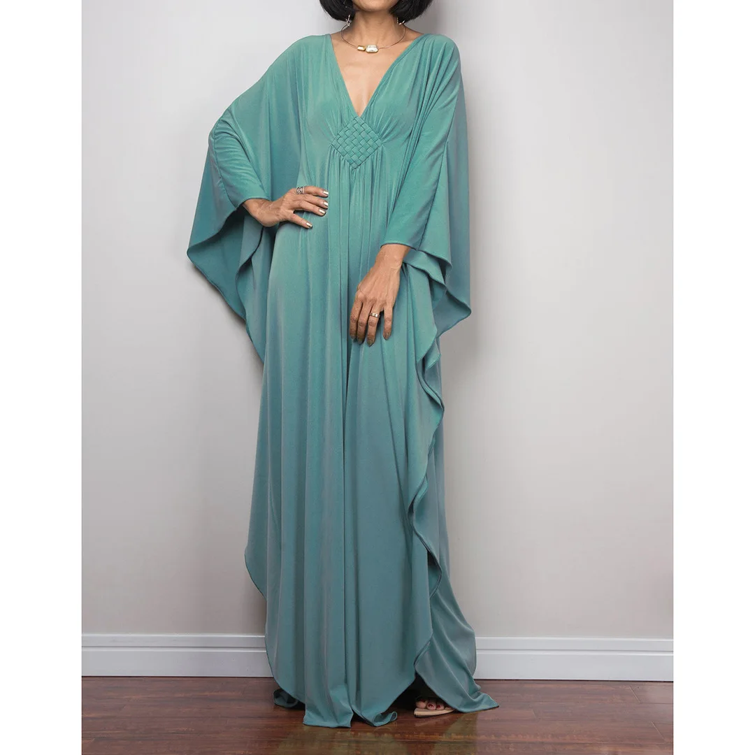 Langes Kleid im Stil einer griechischen Göttin, Tunika mit Fledermausärmeln, Strandkleid, Strandtuch, Strandmode, Kaftan, Maxikleid V4427 – Detail 36